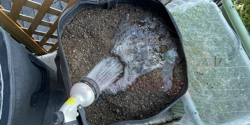 満タンになったコンポストに水を入れている様子