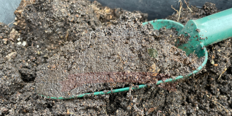 野菜を育て終わった後のプランター底にあるドロドロの土